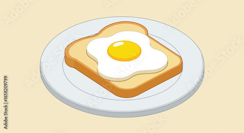 Fried egg sitting on toast on a white plate, for a breakfast menu design