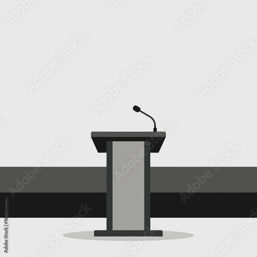 A minimalist illustration of a podium with a microphone, conveying a sense of public speaking and announcement, Simple flat design illustration of a podium