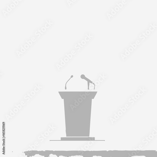 Podium with Microphones: Illustration of a Public Speaking Stand, Grey Minimalist Design for a Presentation or Conference Stage