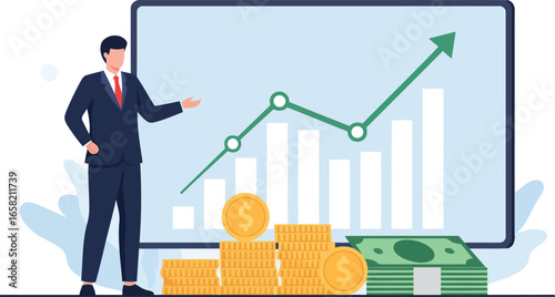 A financial advisor presents impressive business growth, forecasting a positive financial future ahead