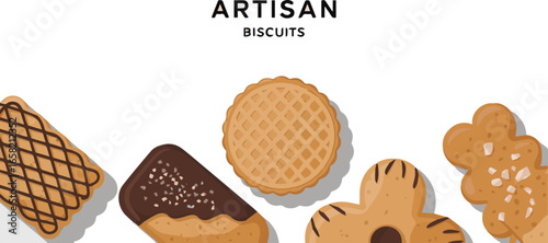 Create a kinds of deferent Biscuit food vector art with white background.