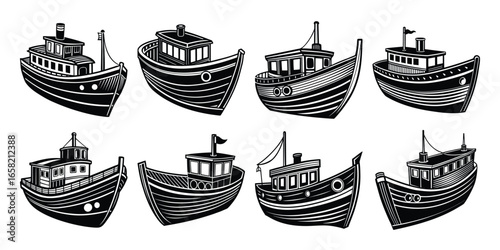 Vintage Wooden Boat Isolated on White Background – Classic Antique Vessel, Retro Nautical Decor, Old Fishing Boat for Design, Marine Transportation Concept	