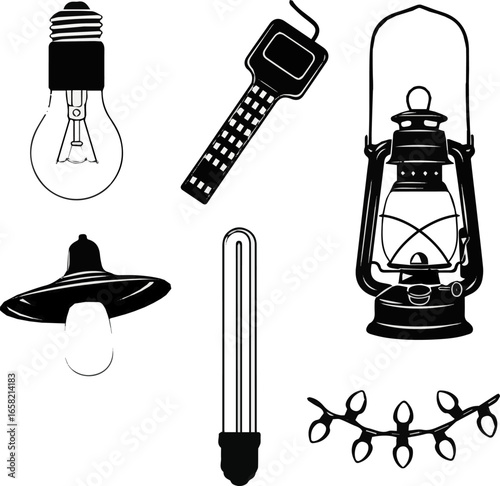 Create a kinds of deferent light vector art with white background.