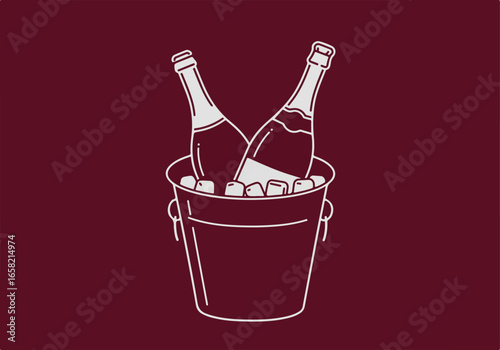 Two bottles in ice bucket on plain background for celebrations, parties