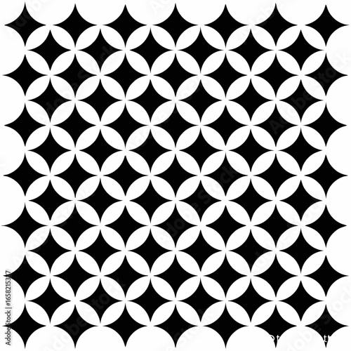 Black and white geometric pattern with repeating diamond shapes.