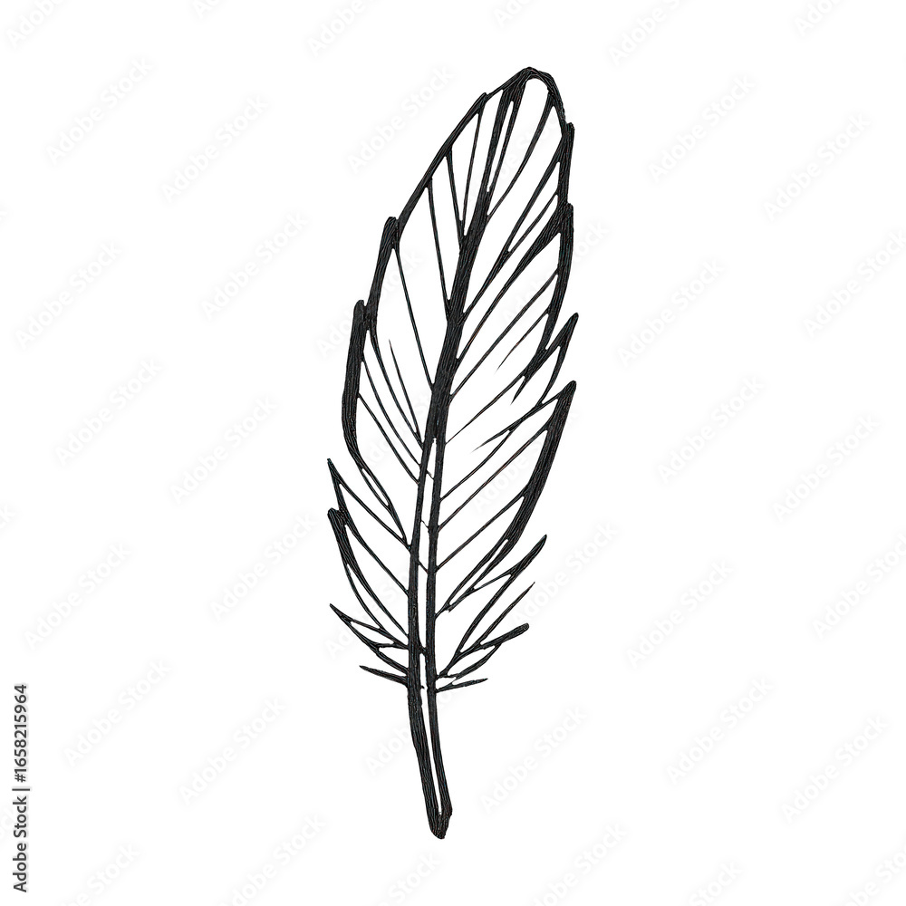 Fototapeta premium PNG Minimalist black feather illustration.