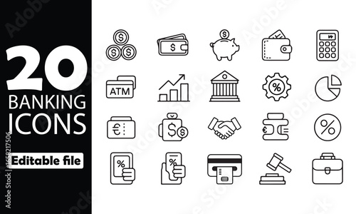 Modern banking and finance icon set for digital applications