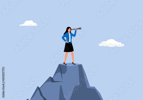 Search for opportunity, business vision, success direction or finding new employee, career future, secret discovery or research concept, businessman look through telescope or binoculars