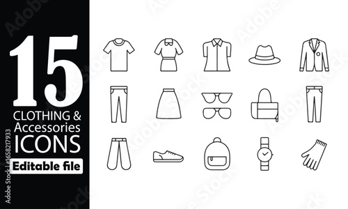 Modern clothing and accessories icon set for fashion and retail