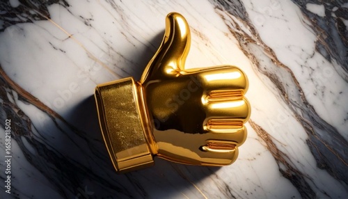 Golden Thumbs-Up Emoji on Marble Background