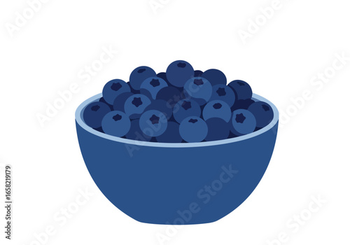 Blueberries fill blue bowl on white backdrop for food blog design