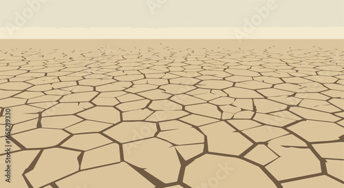 Cracked earth in arid land with dust haze behind for environmental issues use