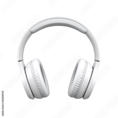 3D render of white headphones icon, isolated on transparent background. Ideal for music and tech designs 