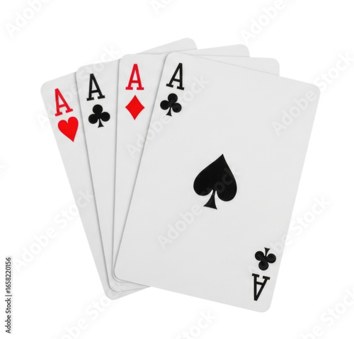 Four Aces Playing Cards Spread Out cutout isolated on transparent bg, png