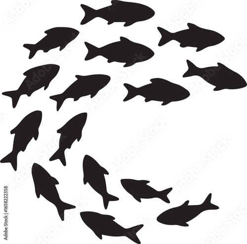 School of fish silhouette sea fishes colony vector illustration