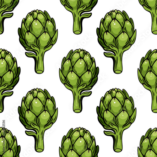 Seamless Mediterranean sketch artichoke pattern for food design