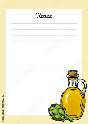 Blank Mediterranean recipe card with olive oil and artichoke