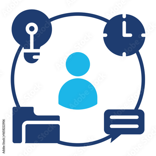 Organization Skills Icon In Blue Monochrome Flat Design, Vector Illustration