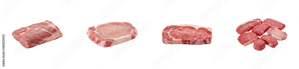Examining various cuts of meat for culinary preparation kitchen food clean environment. Set PNG Examining various cuts of meat for culinary preparation kitchen food clean environment. Set PNG
