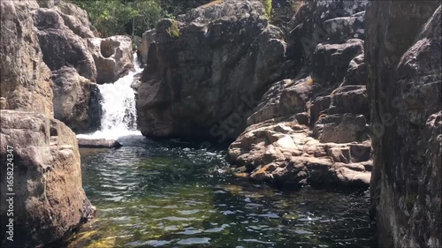 Small waterfall and well of Roio Rabagão in the Serra do Gerês in northern Portugal, Natural Park, Europe