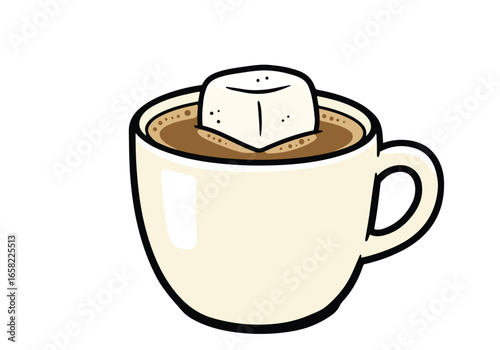 Coffee cup with marshmallow sitting on top, isolated on white. For web, print