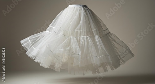 White Tiered Petticoat Skirt Floating on Grey Background