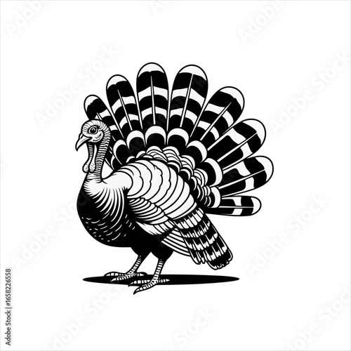Vector art of turkey bird vector illustration in black and white