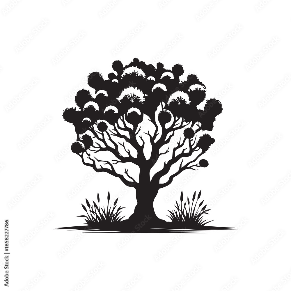 Obraz premium Cottonwood Tree Silhouette Vector Graphic Isolated on White.
