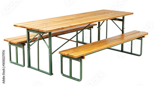 Realistic German Beer Garden Wooden Table and Bench Set – Isolated on Transparent Background, AI Generated