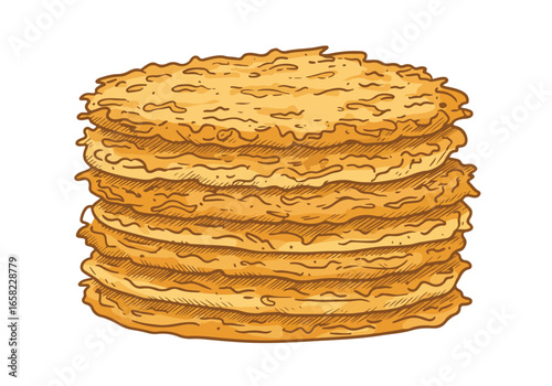 Stack of crêpes for food illustration. Background is plain white, ready for use