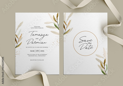 Stationery Flaylay Card Mockup with Ribbons Isolated