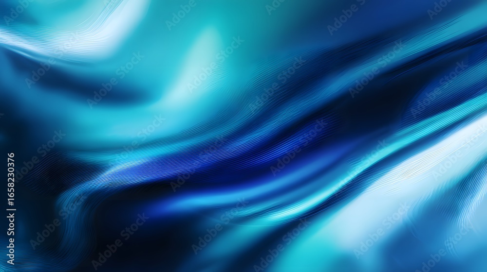 Obraz premium Abstract futuristic glowing neon blue marble lines. Hi speed motion moving concept on bright blue dark background illustration. Water glass effect backdrop