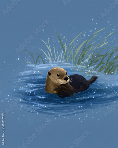 An otter floating on the water