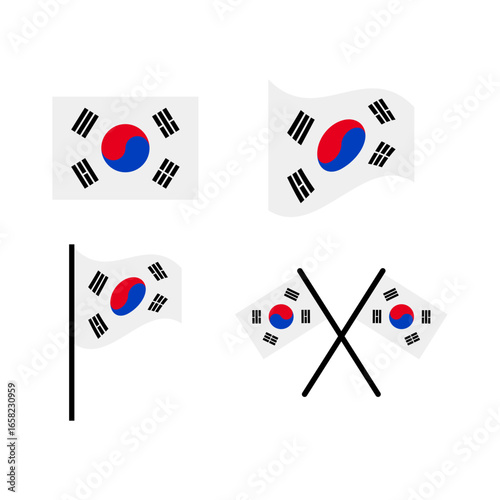 Korean Taegeukgi Flag Icons – Flat, Wave, Pole & Crossed