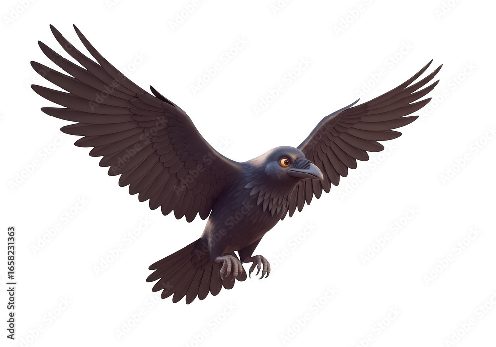 Fototapeta premium 3d majestic raven in flight isolated on transparent background