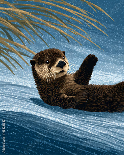 An otter floating on the water