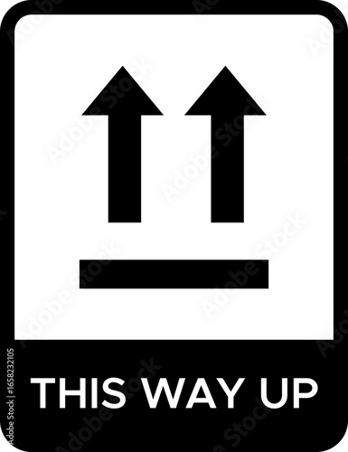 This way up icon. Package orientation symbol. Fragile goods protection sign. Vector illustration. With Label Glyph Icon