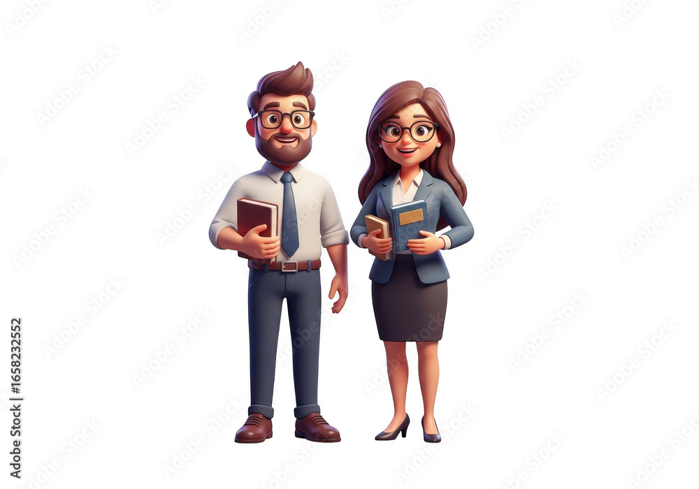 Fototapeta premium 3d cartoon professionals with books isolated on transparent background
