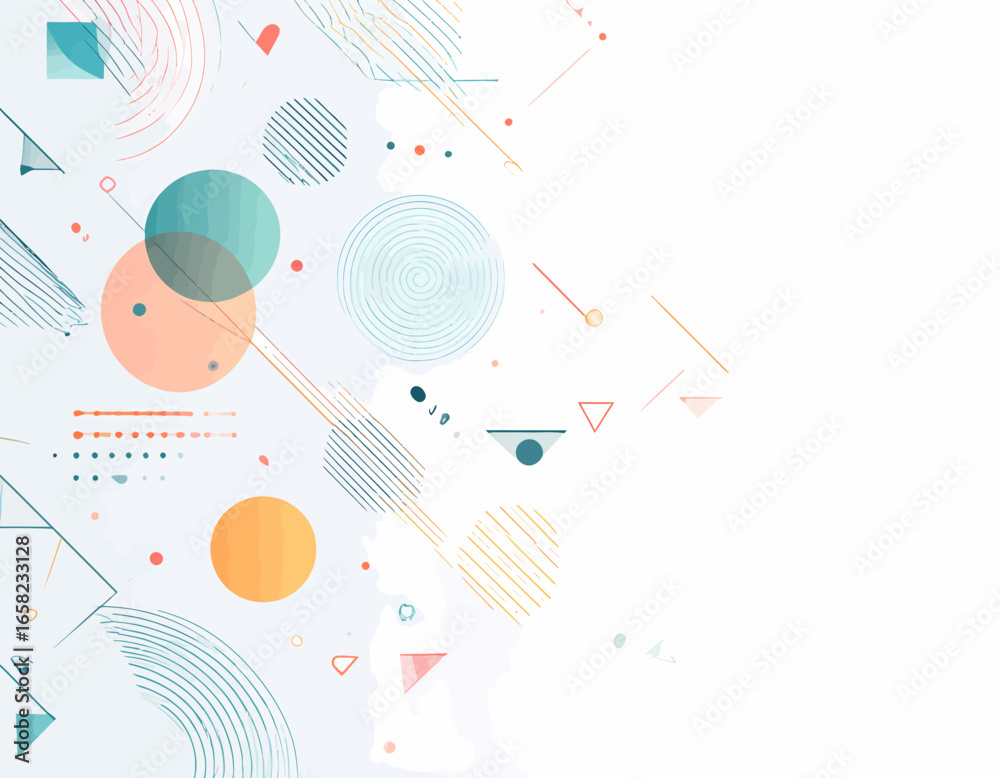 Obraz premium Modern abstract geometric background with a dynamic composition of colorful shapes and lines, ideal for technology and creative design concepts.