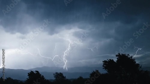 A hyper realistic video of a powerful thunderstorm, bad weather
