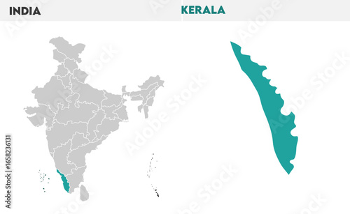 Kerala administrative map, Indian states, suitable for education, business, presentations, print, web use, and creative geographic projects. Indian union territory.