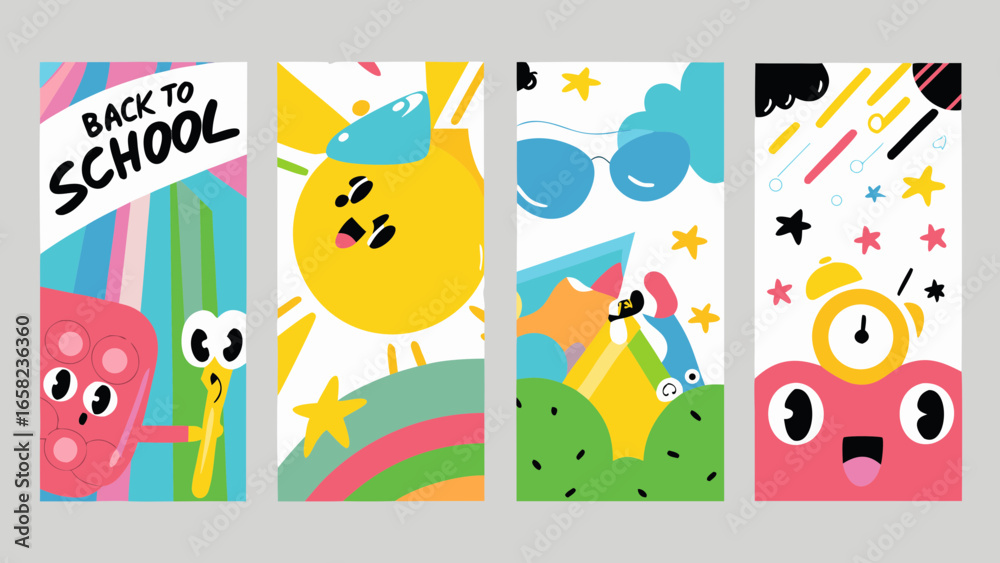 Obraz premium Back to school fun with cartoon characters and bright colors