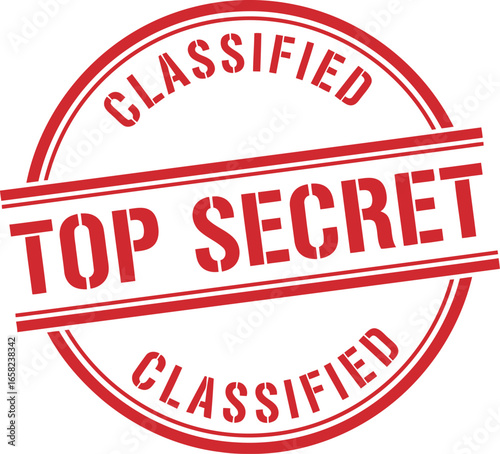Red top secret classified stamp emblem with a circular design and grunge texture on a white background