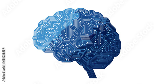 A stylized illustration of a human brain overlaid with a circuit board design, representing the connection between technology and the mind.