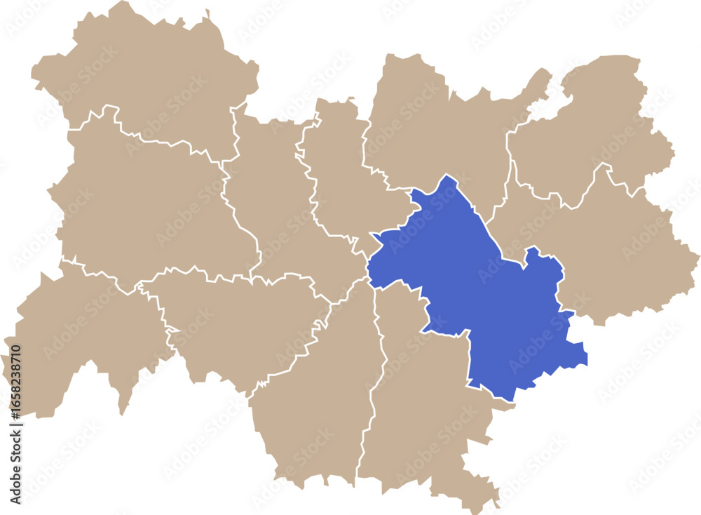 Fototapeta premium Illustration carte de la région Auvergne-Rhône-Alpes avec département Isère mis en lumière