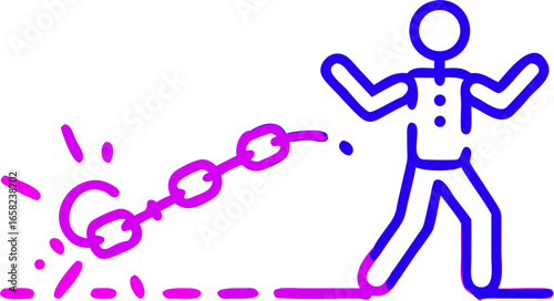 Illustration of a stick figure breaking free from a chain with a ball and chain on the ground