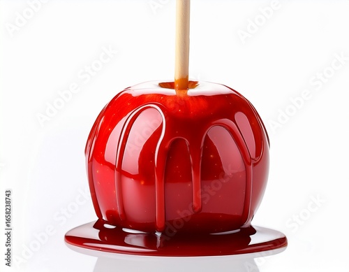 isolated red candy apple with dripping glaze
