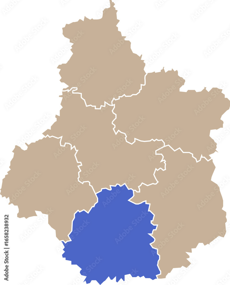 Obraz premium Illustration carte de la région Centre-Val de Loire avec département Indre mis en lumière