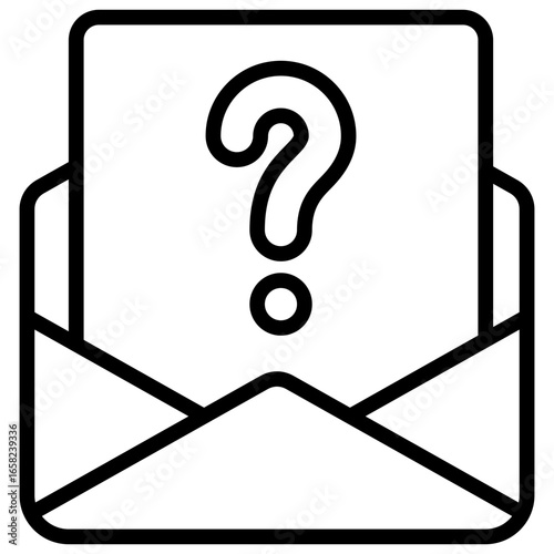 Question Mail Outline Icon Design Vector - Envelope with a paper showing a question mark, symbolizing inquiry email, support request, or unanswered message