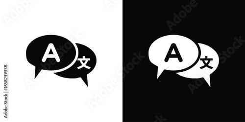 Translation Icon in Speech Bubbles with White and Black Backgrounds